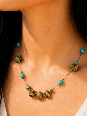 🪬Genuine Turquoise & Tiger's Eye Necklace Protection & Tranquility